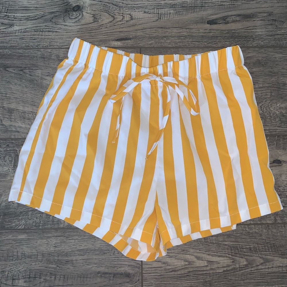 Shein Mustard & White Stripe High Waist Shorts